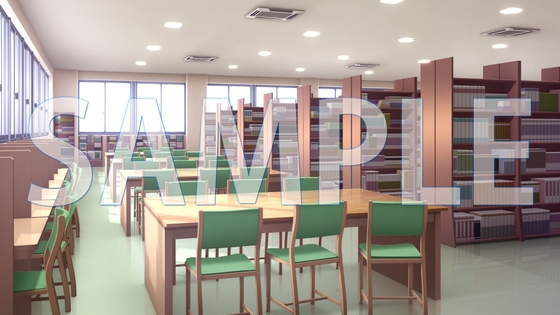 【背景素材】図書室(1385_bg11)【時間差分あり】