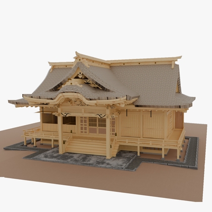 3DCG 八幡宮拝殿(茨城県水戸市)
