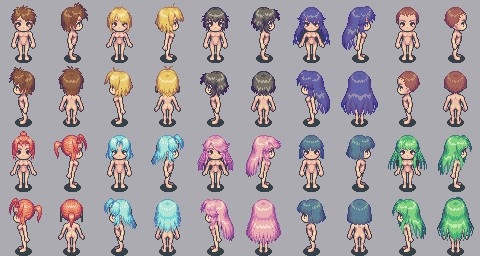 【ドット絵素材】8方向 歩行グラ 髪型10種類