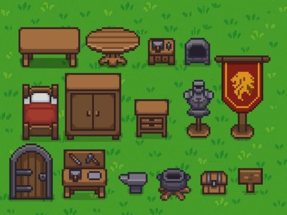 トップダウンRPG用 2Dドット絵家具アセットパック