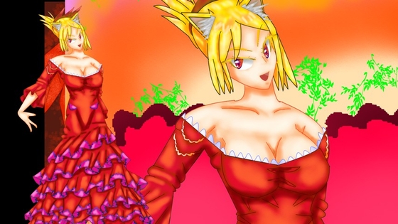 立ち絵素材2、猫耳フラメンコドレス、アップ髪