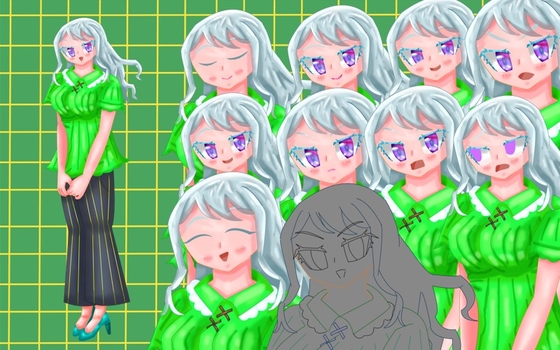 立ち絵素材12銀髪ウェーブヘアパンタロン