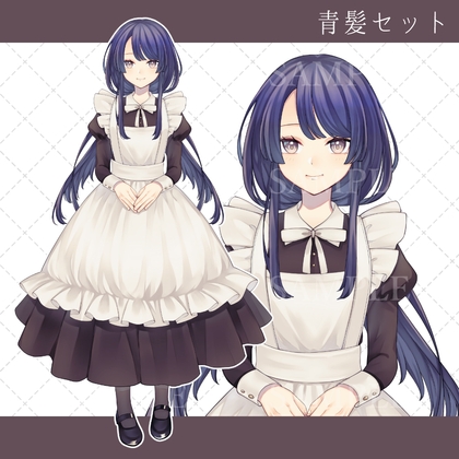 【立ち絵素材03】メイドさん_青髪【表情差分16種】