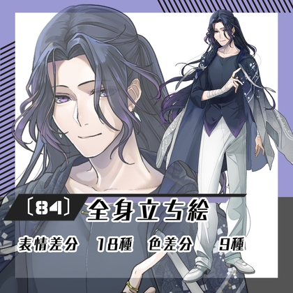 【立ち絵素材84】長髪羽織パーカー男性(全身・髪色差分あり)