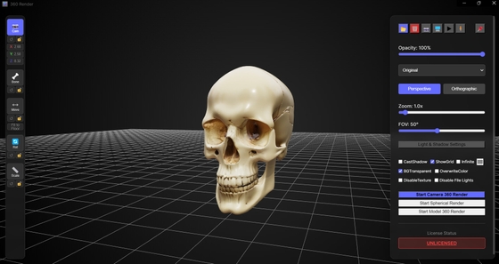 頭蓋骨モデル、および360度レンダリング画像、ファイル数600枚、3Dビューワーソフト同梱