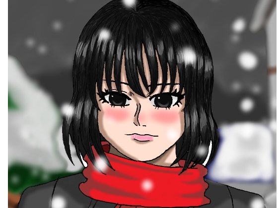 雪の中下校する少女