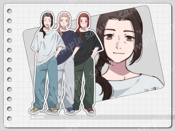 「【手描き】立ち絵素材_228(中年女性全身カラー3種、表情10種、おまけPNG素材あり)」(Rio’sAtelier)