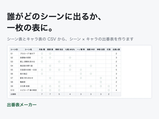 「出番表メーカー」(点検堂)