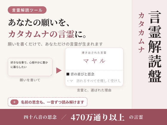 「『カタカムナ言霊解読盤』言霊解読と真名ジェネレータ -四十八の音が紡ぐ、あなただけの秘密の呪文-」(まほー工房)