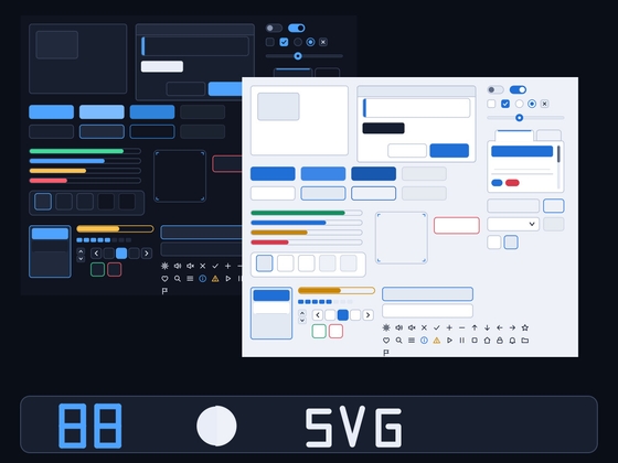 Flat UI Kit ゲーム UI 素材 88種(ダーク/ライト・SVG・9スライス値つき)