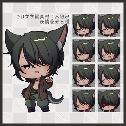 【SD立ち絵素材】人狼♂【表情8種】